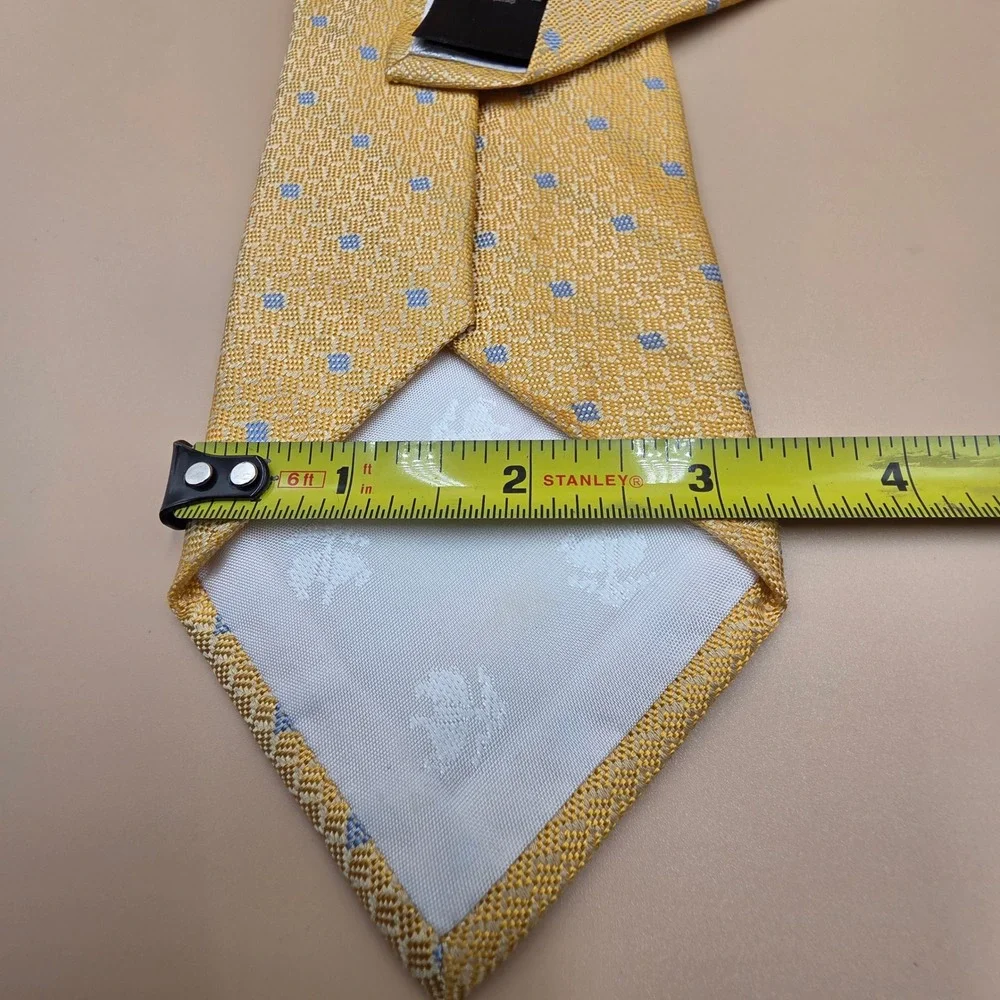 Brooks Brothers Mens Silk Tie Yellow Blue Geometric Square Pattern Made in USA
